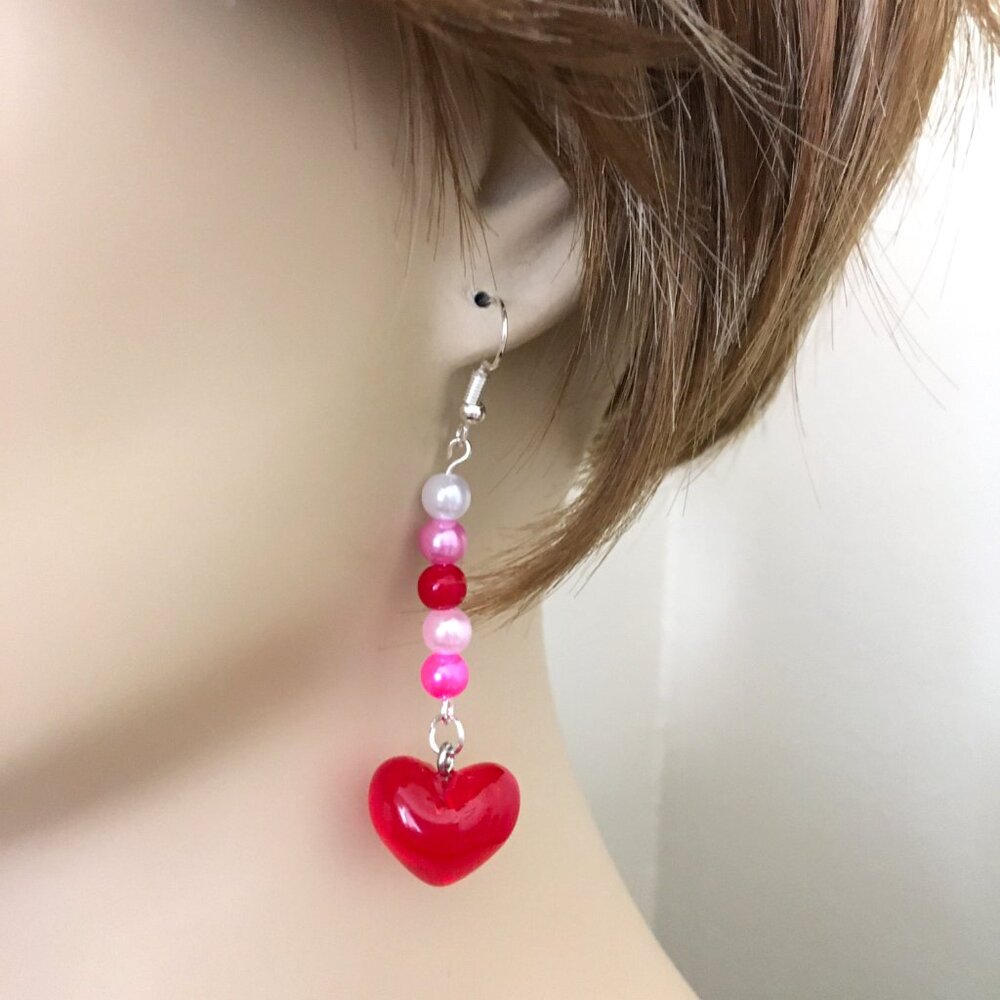 Valentines Pearl and Heart Fashion Earrings, Valentines Day Earrings, Handmade